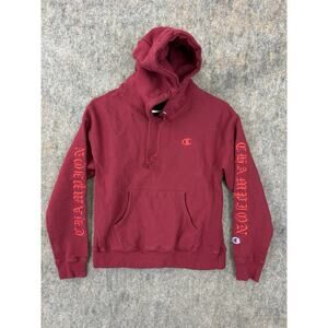 Champion Sweater Womens Small Red Reverse Weave Sweatshirt Hoodie Script